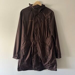 Montbell Womens Brown Lightweight Long Windbreaker Hooded Jacket Coat US Medium